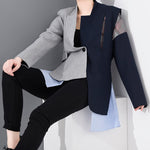 Women Blue Plaid Asymmetrical Big Size Blazer