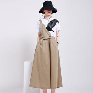 [EAM] High Waist Black Khaki Two Ways Wear Temperament Strap Half-body Skirt Women Fashion Tide New Spring Autumn 2020 1W742