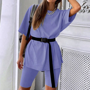 Women's Bicycles 2020 Summer Short Suit With Bicycles Two Piece Sets Shorts And Tops With Belt Casual Home Loose Shorts Suit