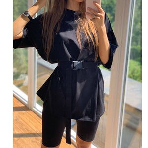 Women's Bicycles 2020 Summer Short Suit With Bicycles Two Piece Sets Shorts And Tops With Belt Casual Home Loose Shorts Suit