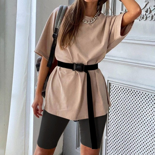 Women's Bicycles 2020 Summer Short Suit With Bicycles Two Piece Sets Shorts And Tops With Belt Casual Home Loose Shorts Suit