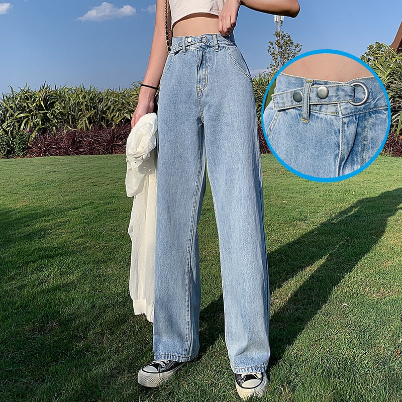 Woman Jeans High Waist Clothes Wide Leg Denim Clothing Blue Streetwear Vintage Quality 2020 Fashion Harajuku Straight Pants