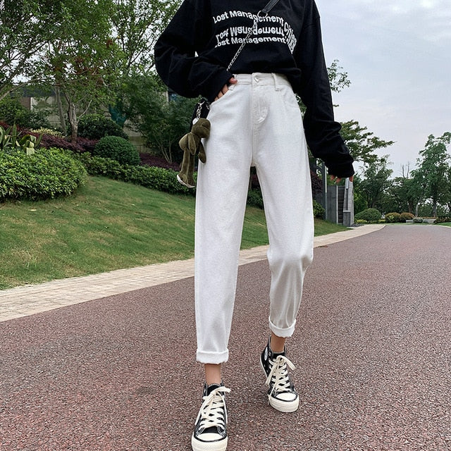 Woman Jeans High Waist Clothes Wide Leg Denim Clothing Blue Streetwear 2020 Fashion Harajuku Solid Straight Jeans Female Leisure