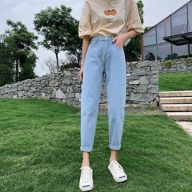 Woman Jeans High Waist Clothes Wide Leg Denim Clothing Blue Streetwear 2020 Fashion Harajuku Solid Straight Jeans Female Leisure