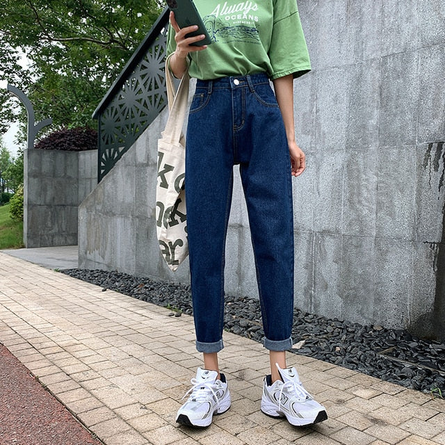 Woman Jeans High Waist Clothes Wide Leg Denim Clothing Blue Streetwear 2020 Fashion Harajuku Solid Straight Jeans Female Leisure