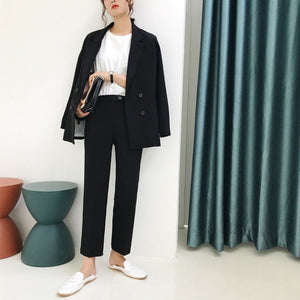 Vintage Autumn Winter Thicken Women Pant Suit Light Green Notched Blazer Jacket & Pant 2020 Office Wear Women Suits Female Sets