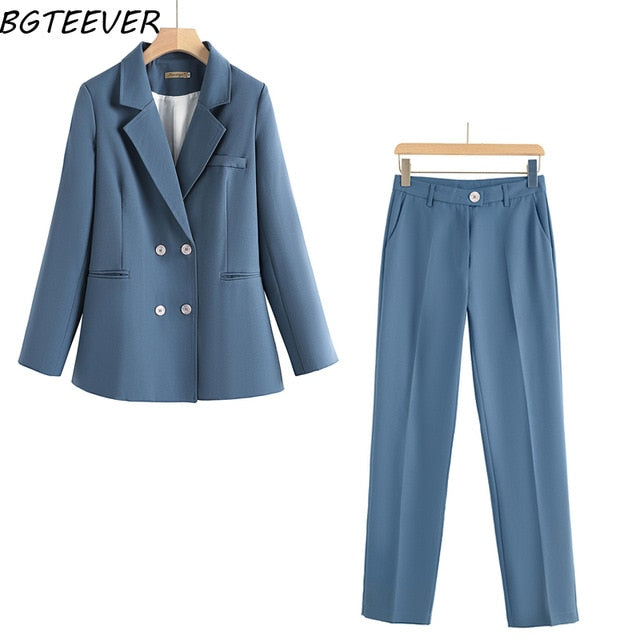 Vintage Autumn Winter Thicken Women Pant Suit Light Green Notched Blazer Jacket & Pant 2020 Office Wear Women Suits Female Sets