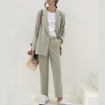 Vintage Autumn Winter Thicken Women Pant Suit Light Green Notched Blazer Jacket & Pant 2020 Office Wear Women Suits Female Sets